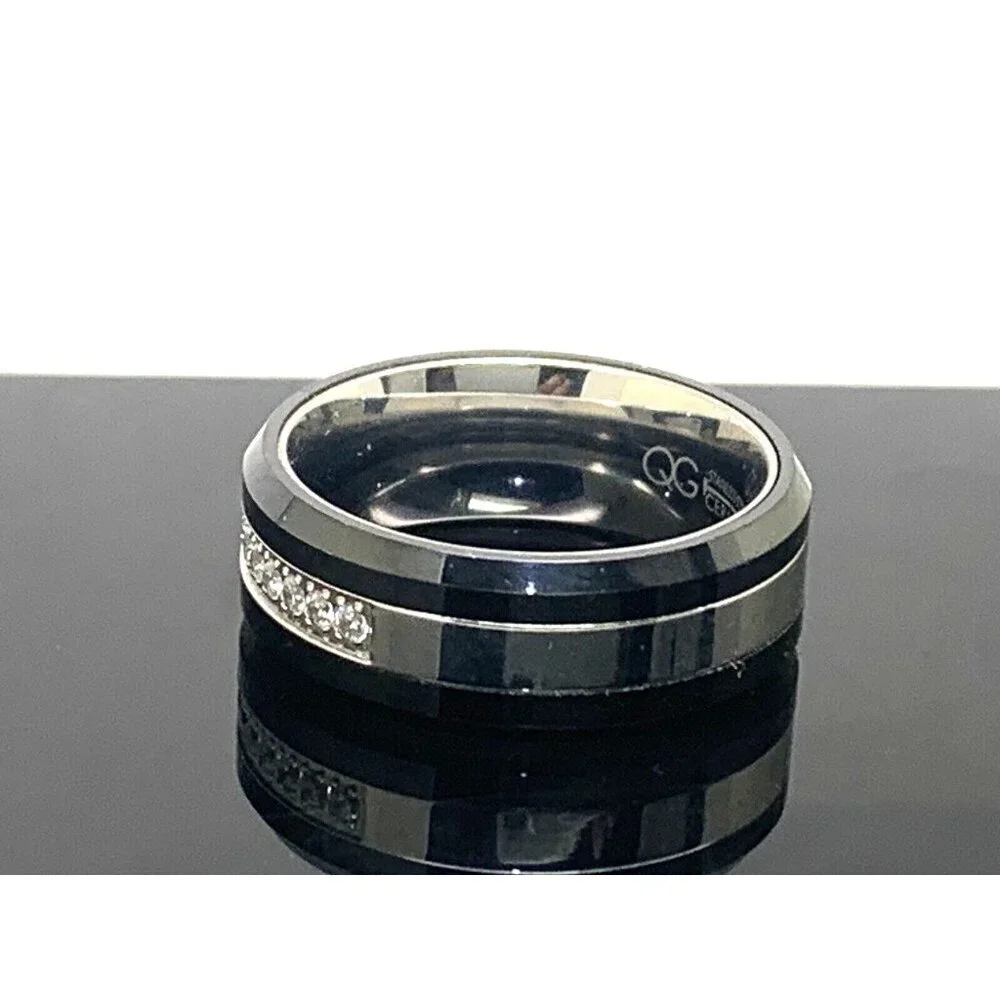 Wedding Band Stainless Steel Ceramic Cubic Zirconia 8mm Unisex Ring Size 9